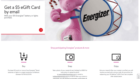 Walmart Energizer Holiday Incentive Web Page